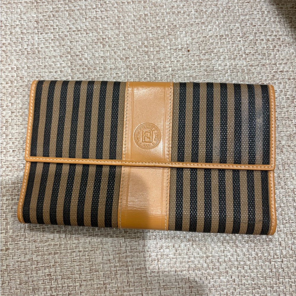 Fendi Black and Brown Striped Clutch wallet